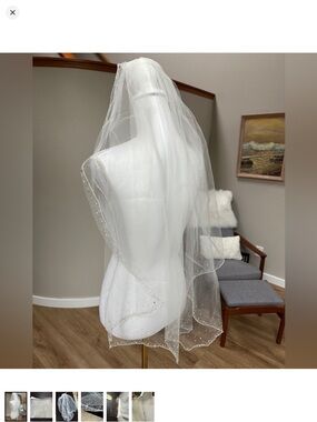 Off white waist Tulle Bridal Veil with Comb and sparkle beading.